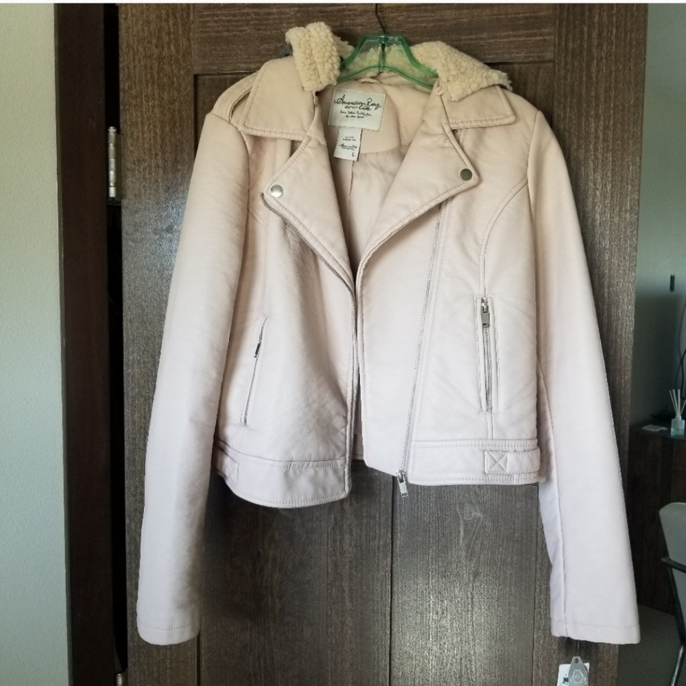 American Rag Faux Leather Moto Jacket in Pink Size Large NWT - Picture 3 of 15